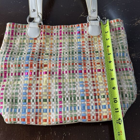 Lina Handbag Tote Purse Weave Pattern Magnetic Snap Interior Pockets Multicolor - Picture 3 of 8